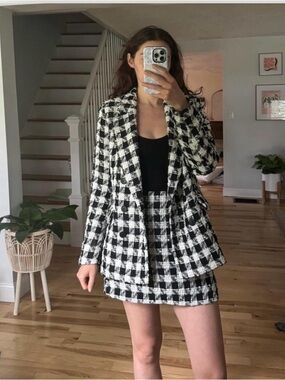 H&M Black and White Check Tweed Skirt Set
